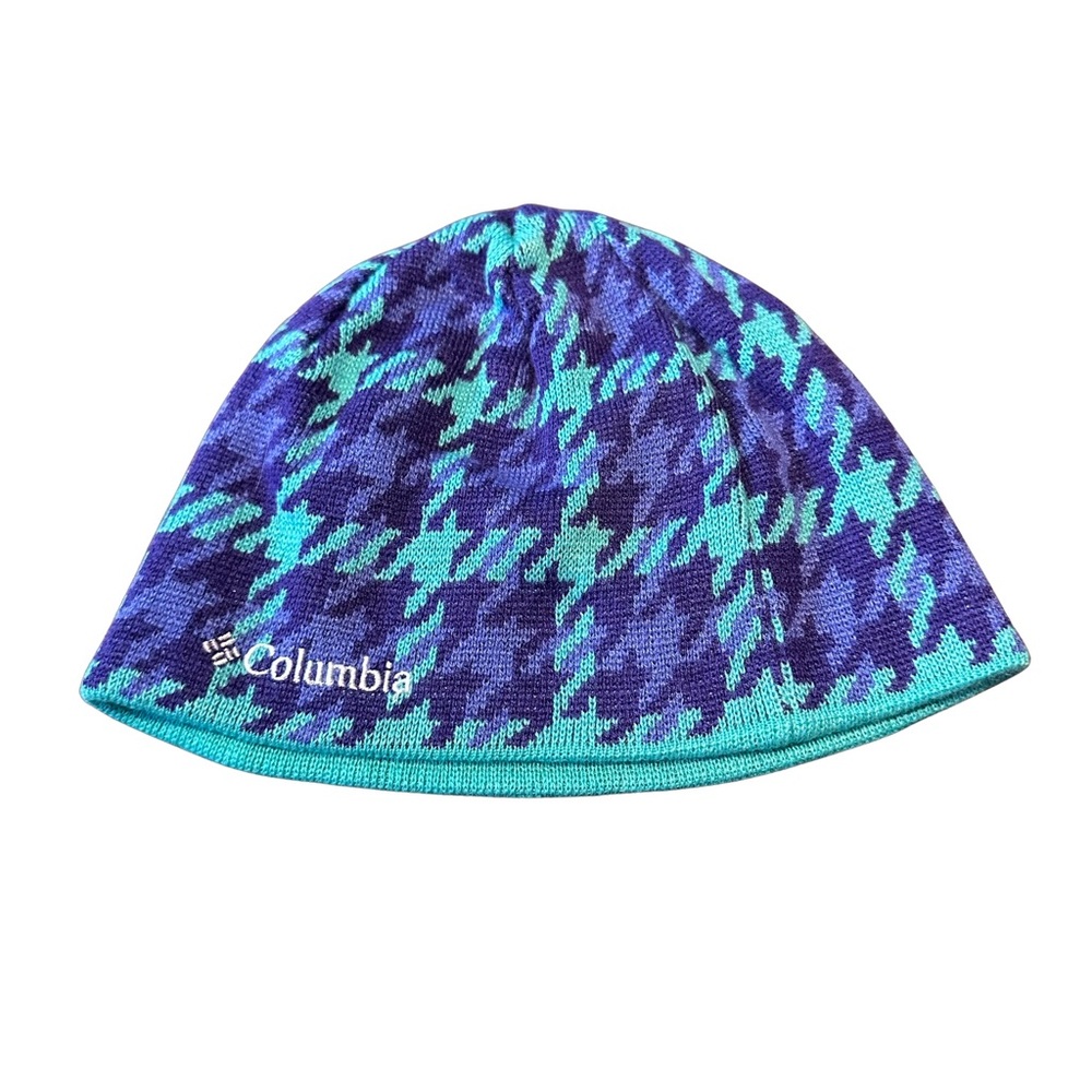 Columbia Infant Small Purple Green Houndstooth Print Warm Winter Beanie Hat